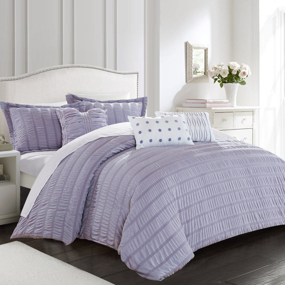 Chic Home Hadassah 10 Piece Striped Comforter Set Lavender