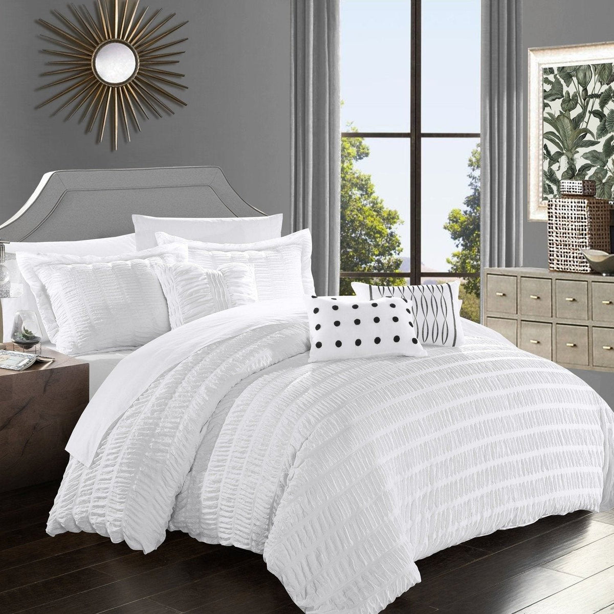 Chic Home Hadassah 10 Piece Striped Comforter Set White