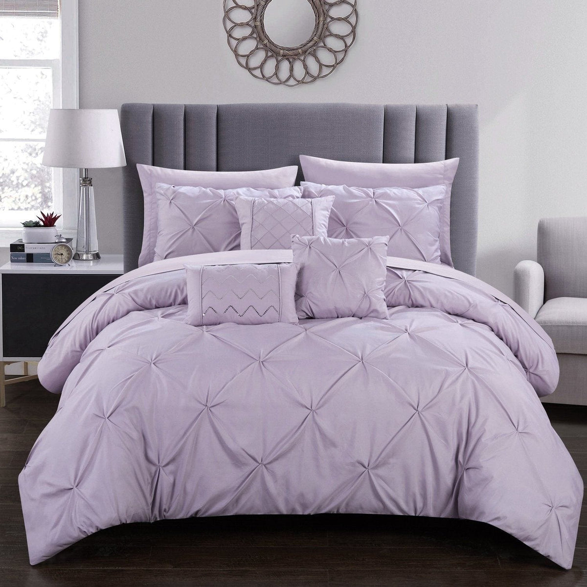 Chic Home Hannah 10 Piece Pinch Pleat Comforter Set Lavender