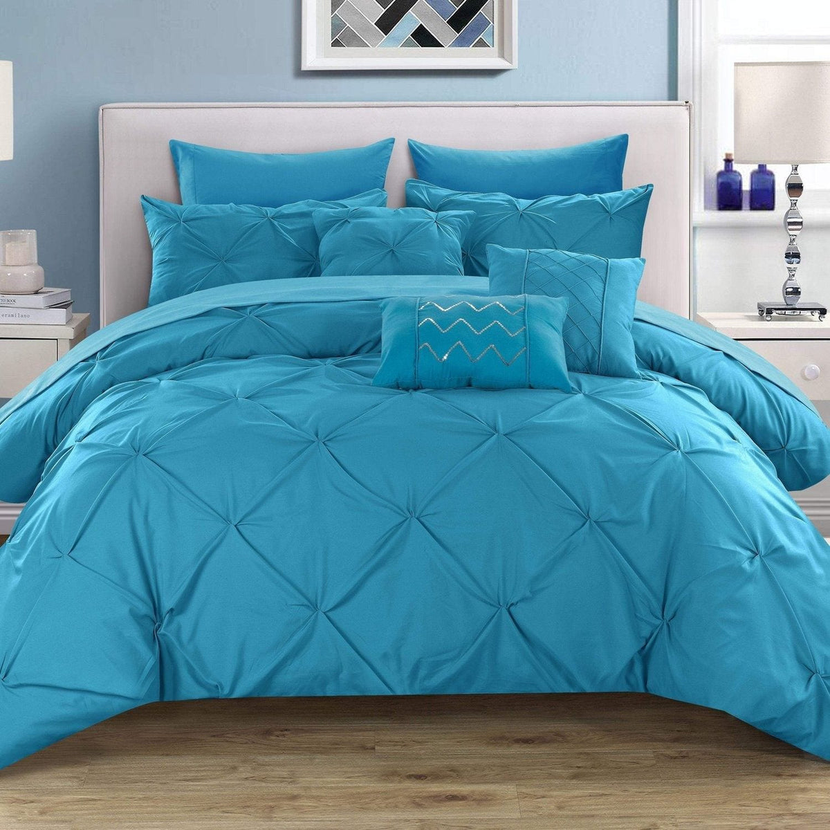 Chic Home Hannah 10 Piece Pinch Pleat Comforter Set Turquoise