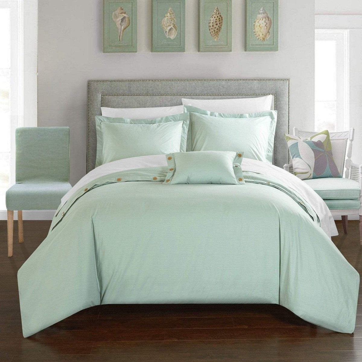 Chic Home Hartford 8 Piece Cotton Duvet Cover Set Aqua