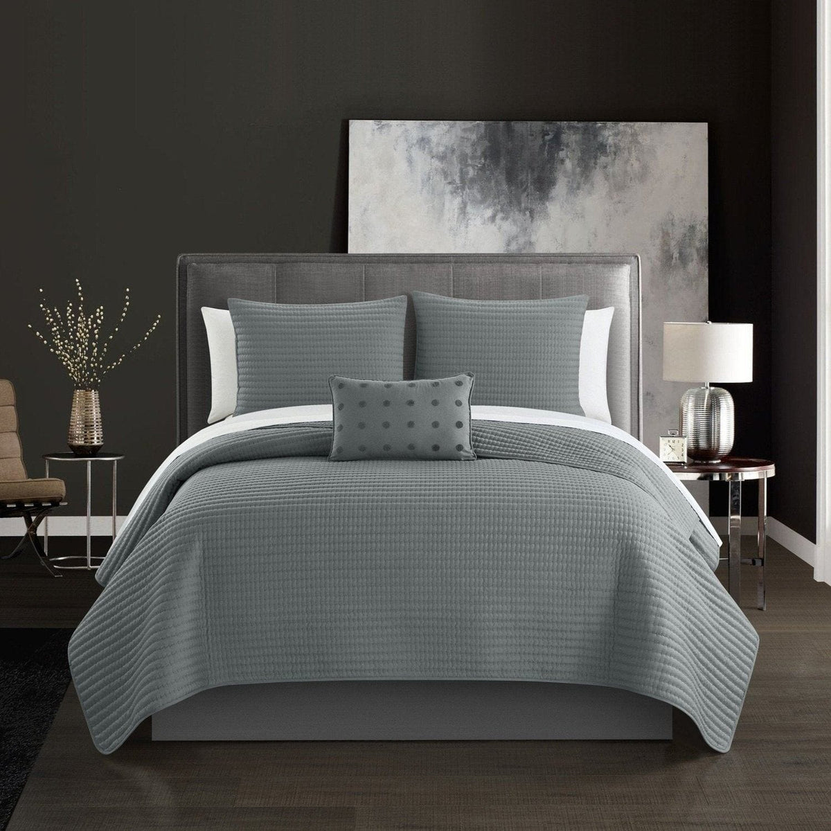 Chic Home Hayden 8 Piece Box Stitched Quilt Set Grey