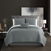 Chic Home Hayden 8 Piece Box Stitched Quilt Set Grey