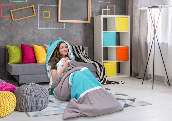 Chic Home Hayes Striped Sleeping Bag With Hood Zipper Closure Grey/Aqua