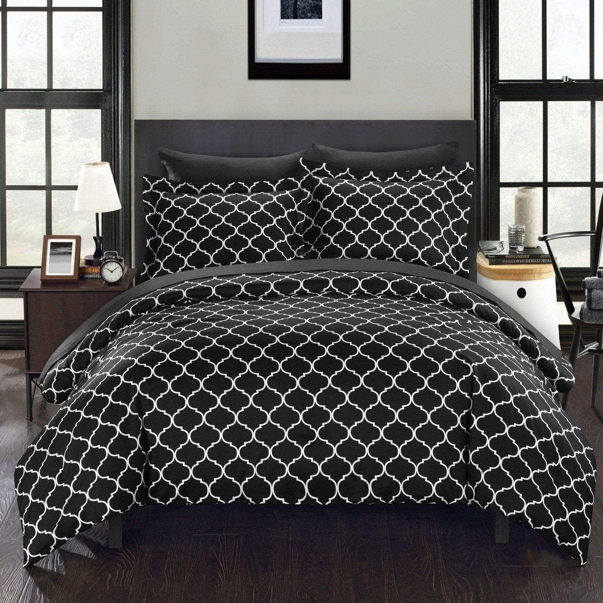 Chic Home Heather 7 Piece Reversible Comforter Set Black