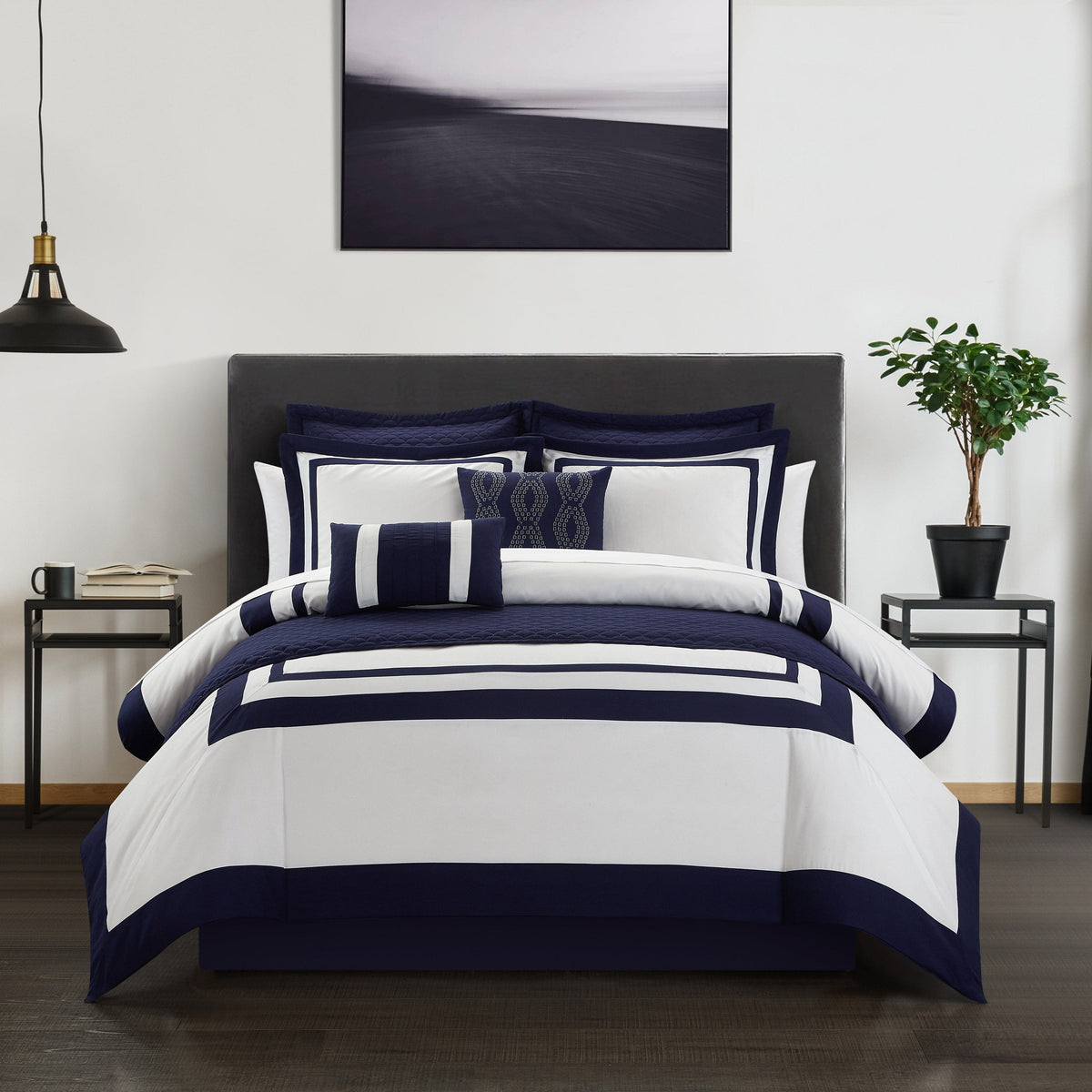 Chic Home Hortense 12 Piece Comforter and Quilt Set Navy