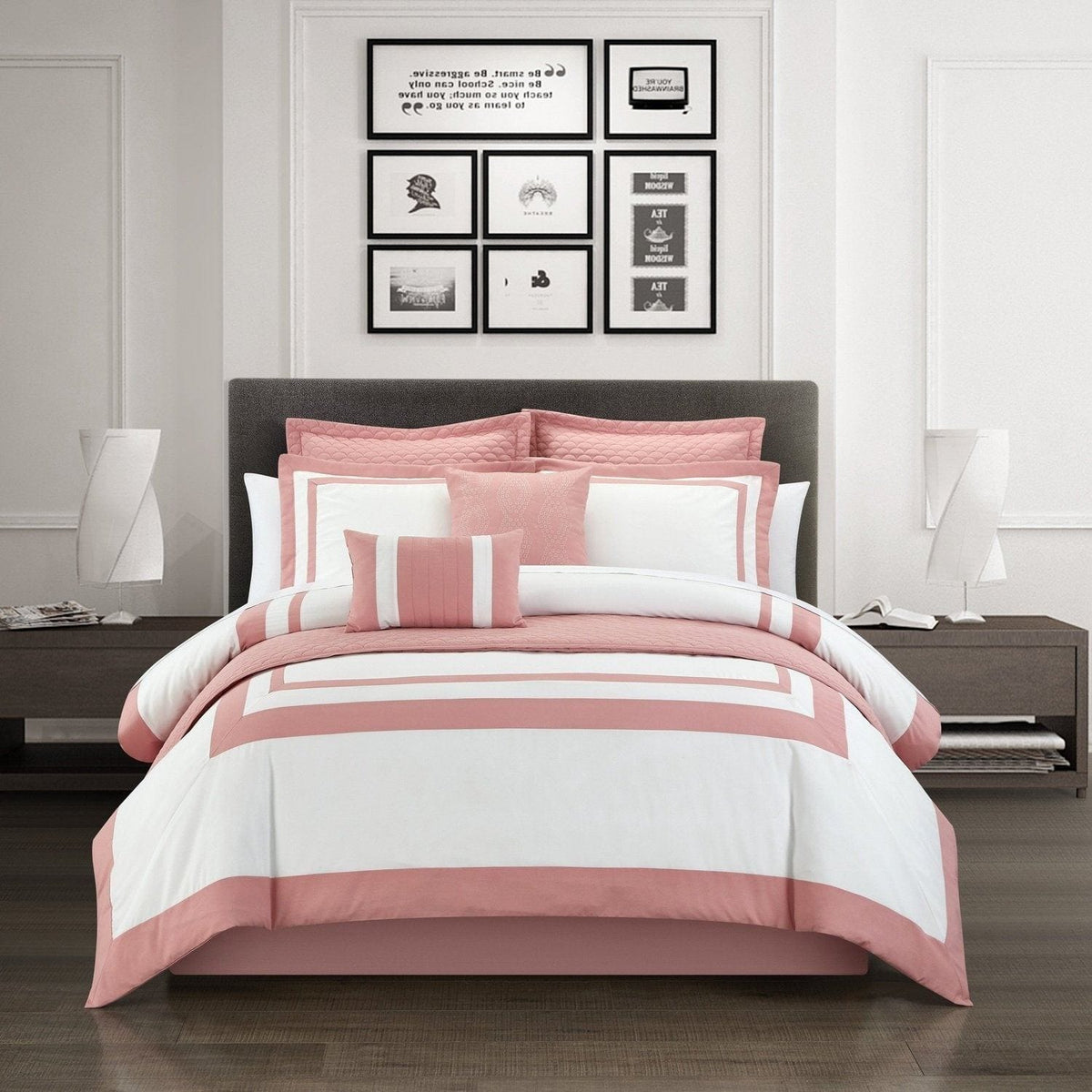 Chic Home Hortense 12 Piece Comforter and Quilt Set Rose