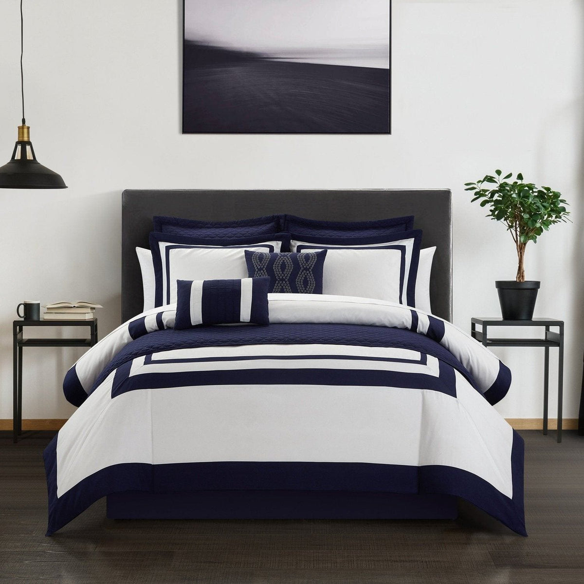 Chic Home Hortense 8 Piece Comforter And Quilt Set Navy