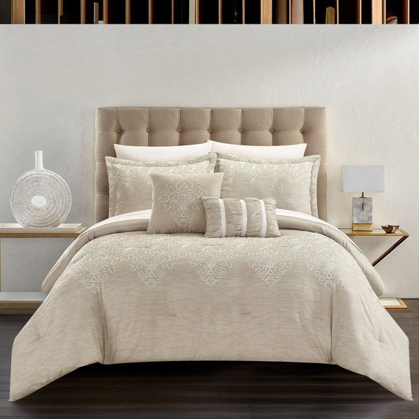 Chic Home Hubli 5 Piece Embroidered Comforter Set Beige