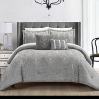 Chic Home Hubli 5 Piece Embroidered Comforter Set Grey