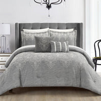 Chic Home Hubli 9 Piece Embroidered Comforter Set Grey