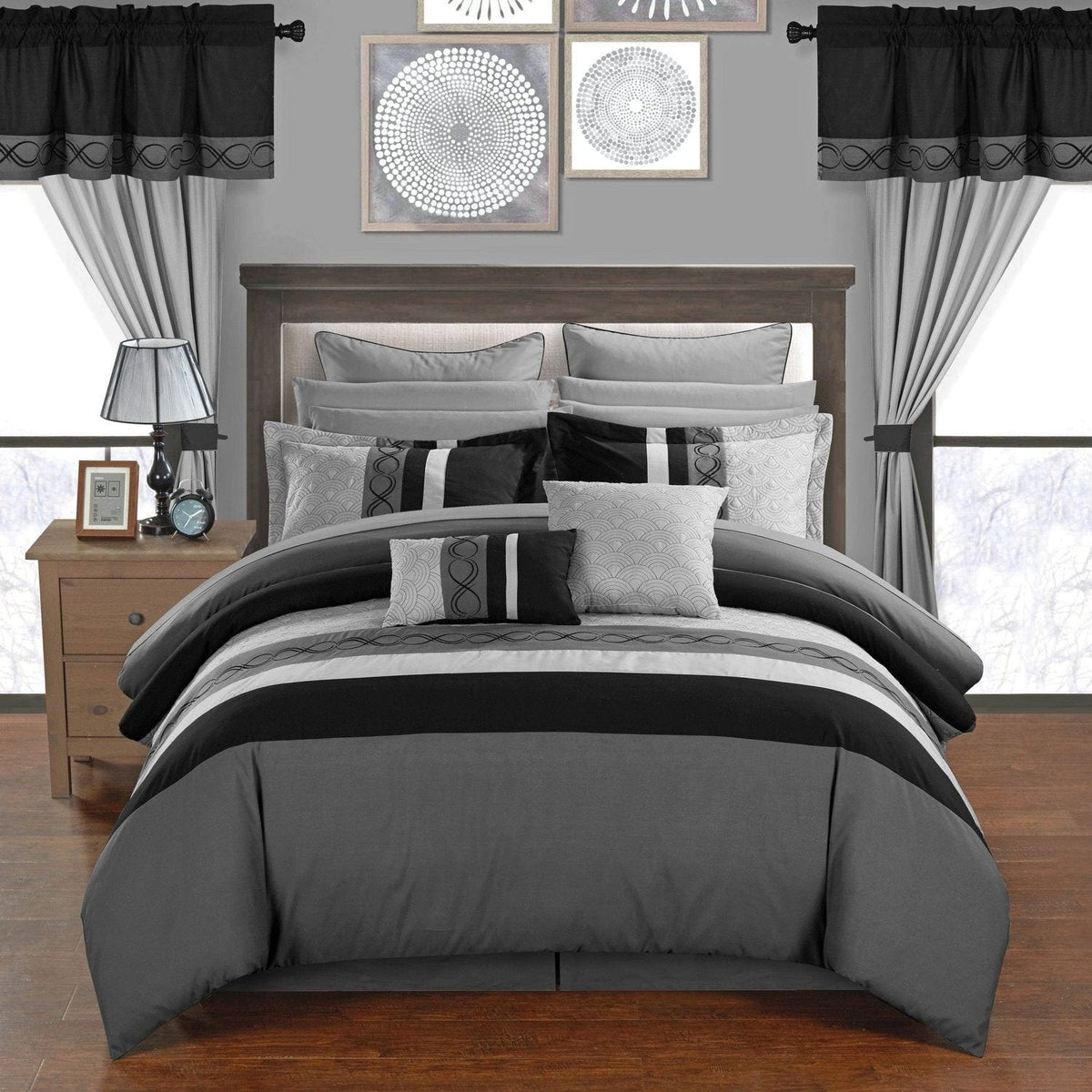 Chic Home Idit 24 Piece Color Block Comforter Set Grey