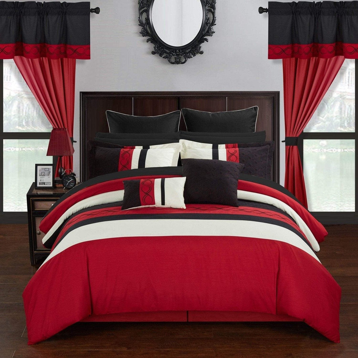 Chic Home Idit 24 Piece Color Block Comforter Set Red