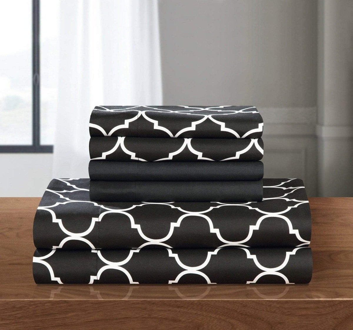 Chic Home Illusion 6 Piece Geometric Pattern Sheet And Pillowcase Set Black