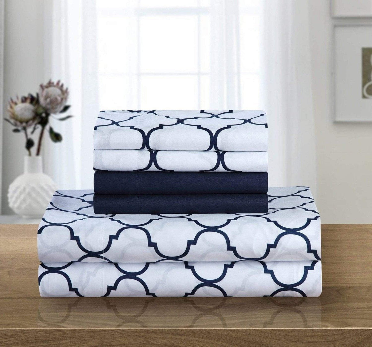 Chic Home Illusion 6 Piece Geometric Pattern Sheet And Pillowcase Set Navy