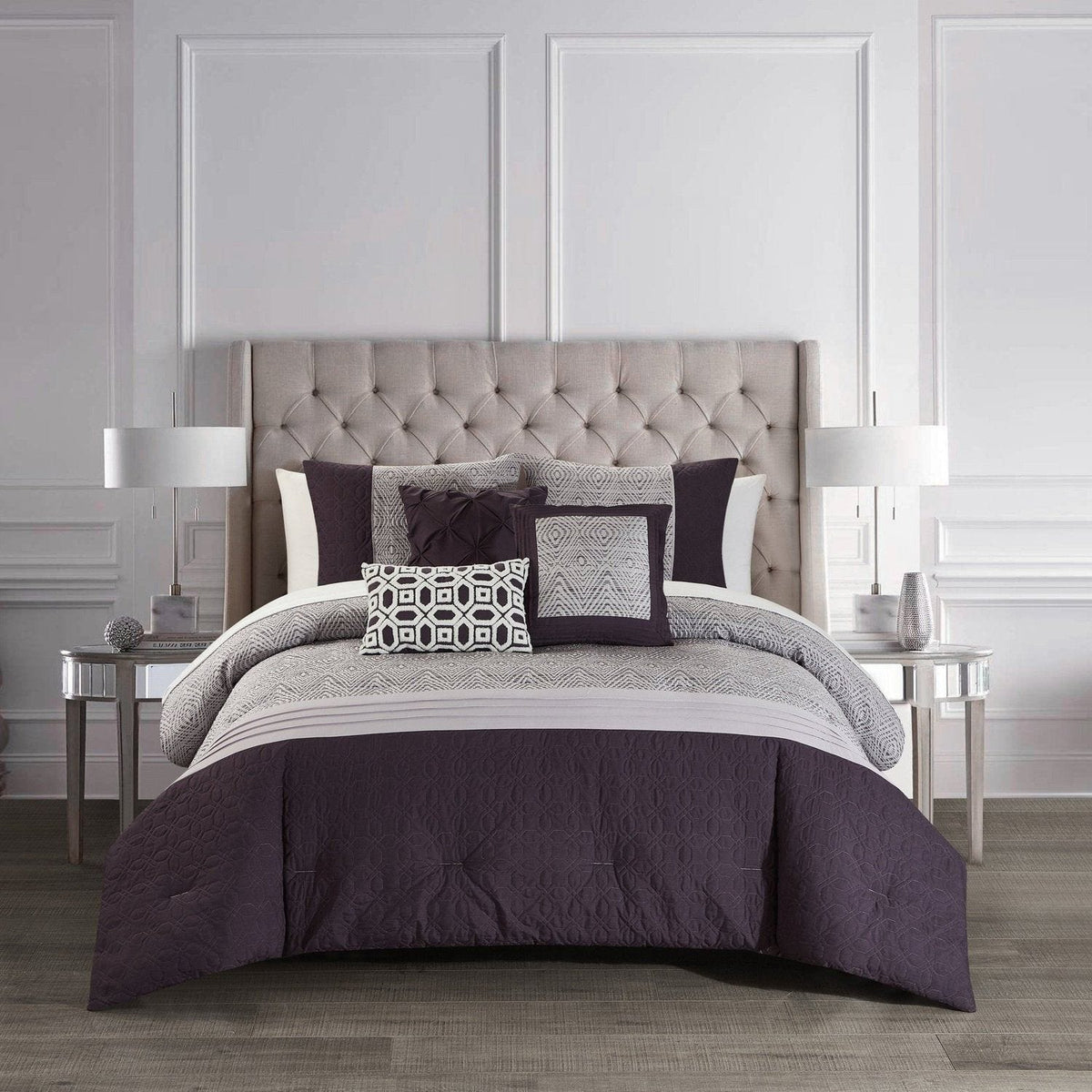Chic Home Imani 10 Piece Jacquard Comforter Set Plum