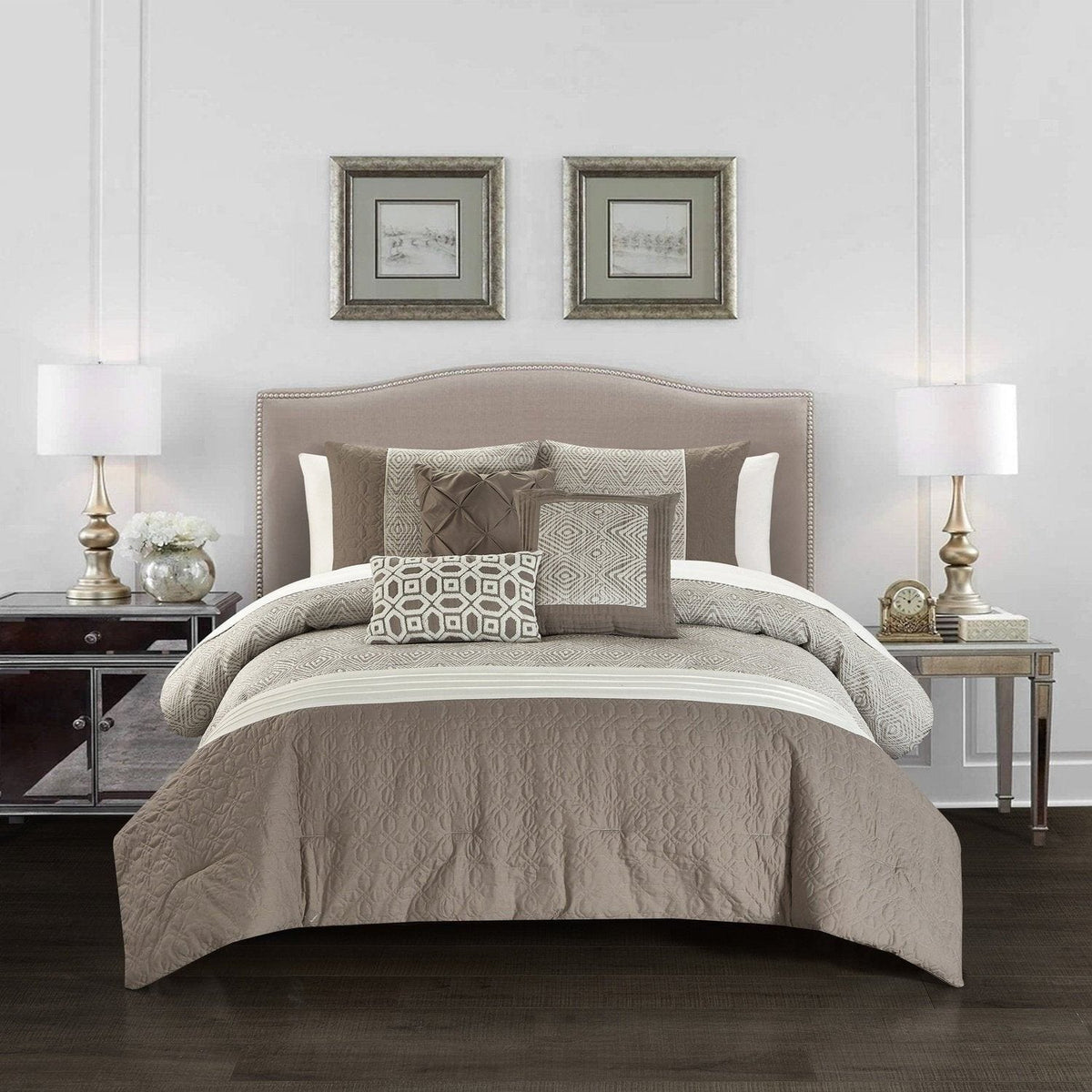 Chic Home Imani 6 Piece Jacquard Comforter Set Beige