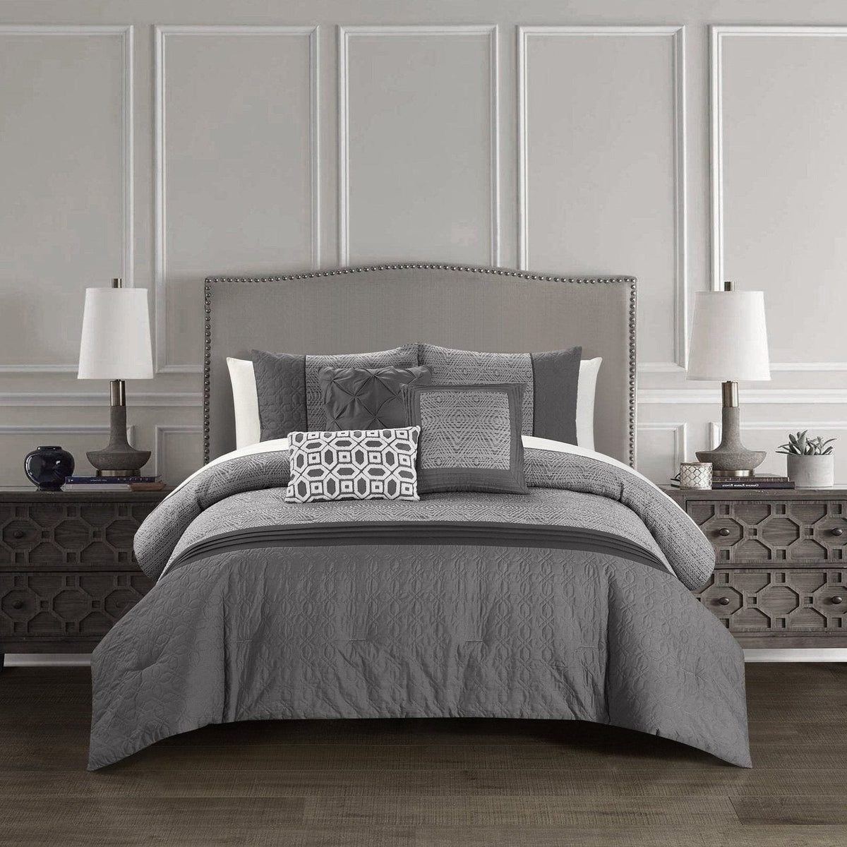 Chic Home Imani 6 Piece Jacquard Comforter Set Grey