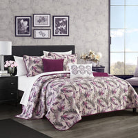 Chic Home Ipanema 5 Piece Floral Quilt Set Purple