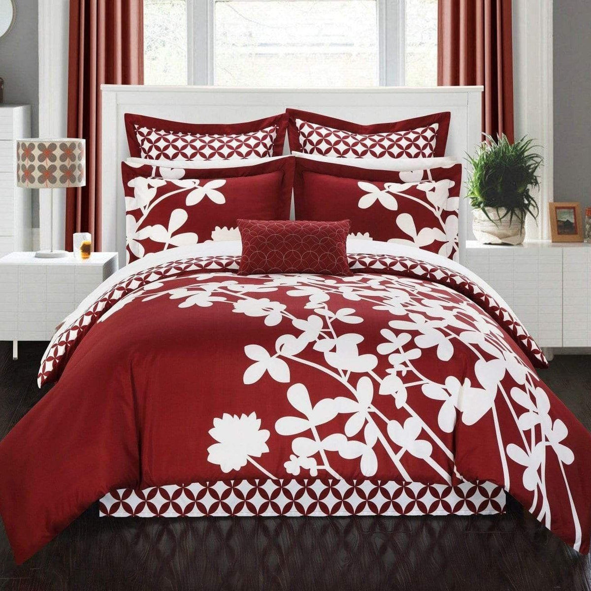 Chic Home Iris 11 Piece Floral Comforter Set Red