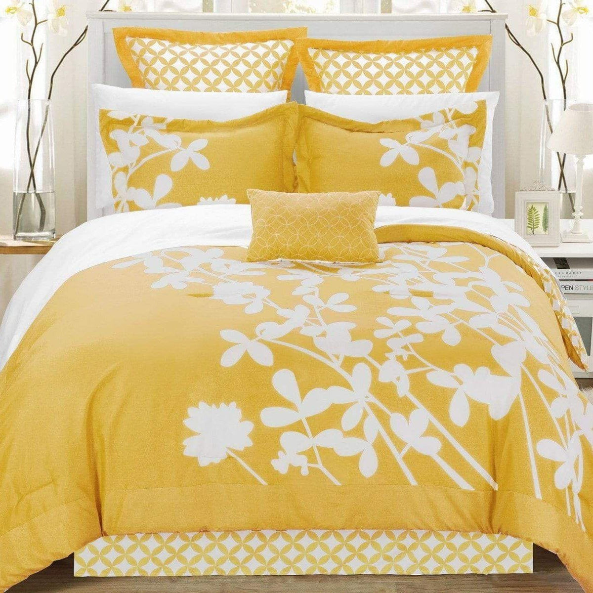 Chic Home Iris 11 Piece Floral Comforter Set Yellow