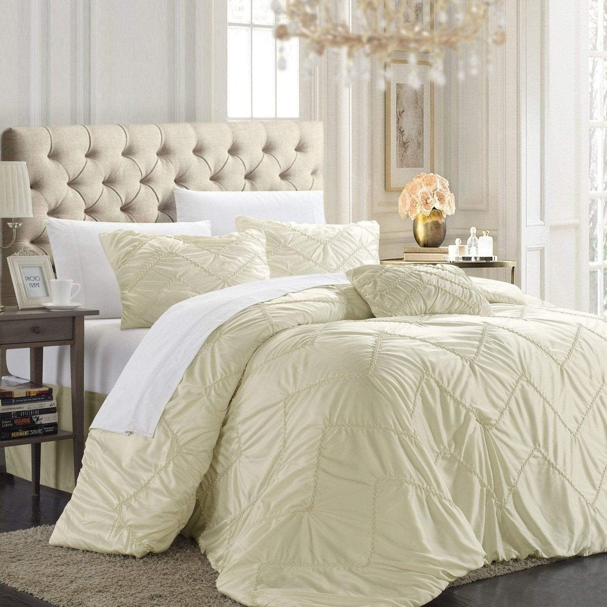 Chic Home Isabella 9 Piece Stitched Comforter Set Beige