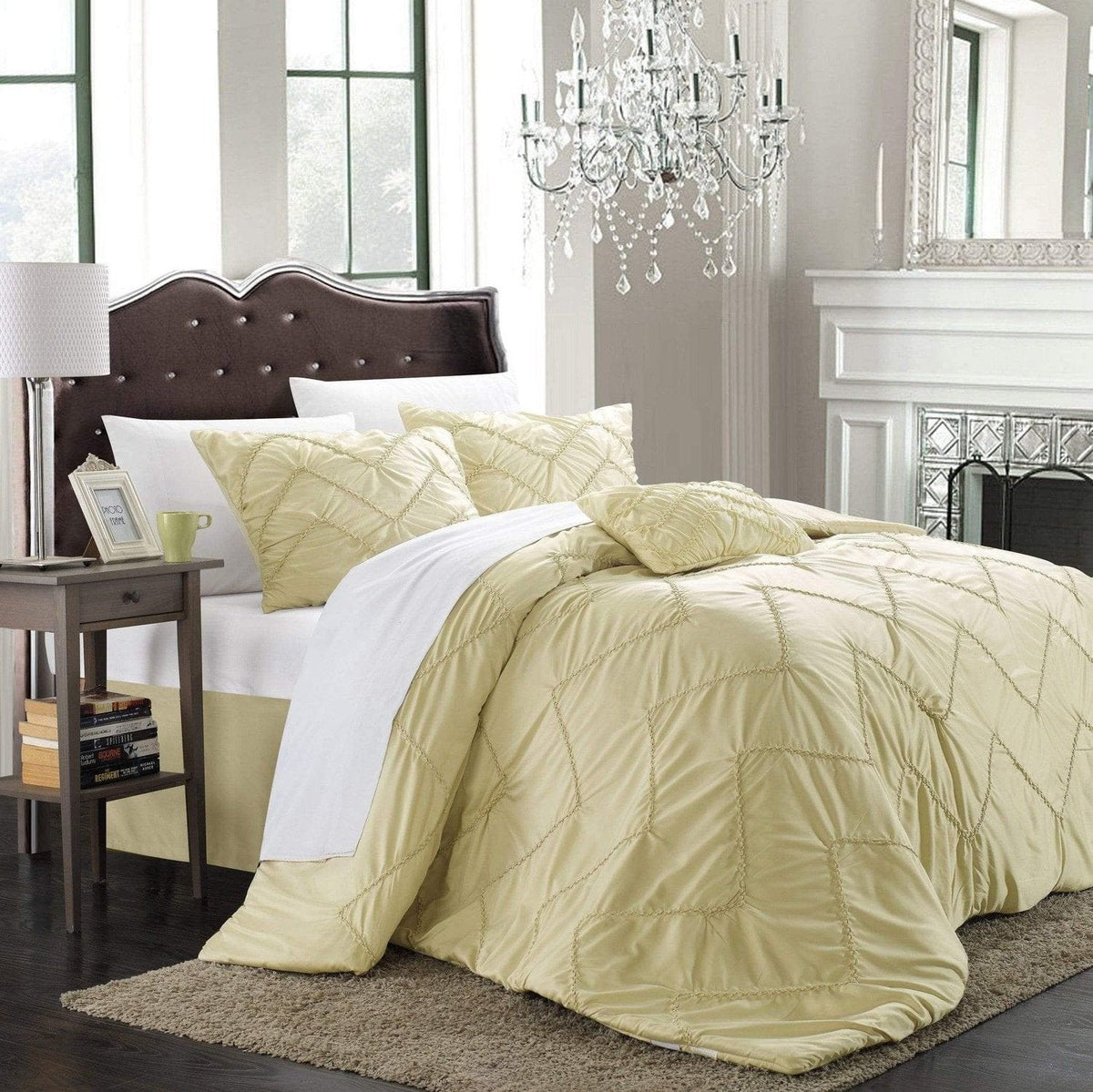 Chic Home Isabella 9 Piece Stitched Comforter Set Champagne