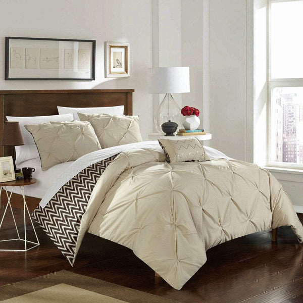 Chic Home Jacky 4 Piece Reversible Comforter Set Beige