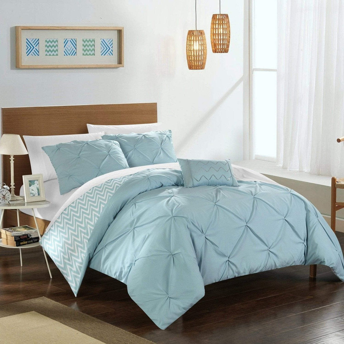 Chic Home Jacky 4 Piece Reversible Comforter Set Blue