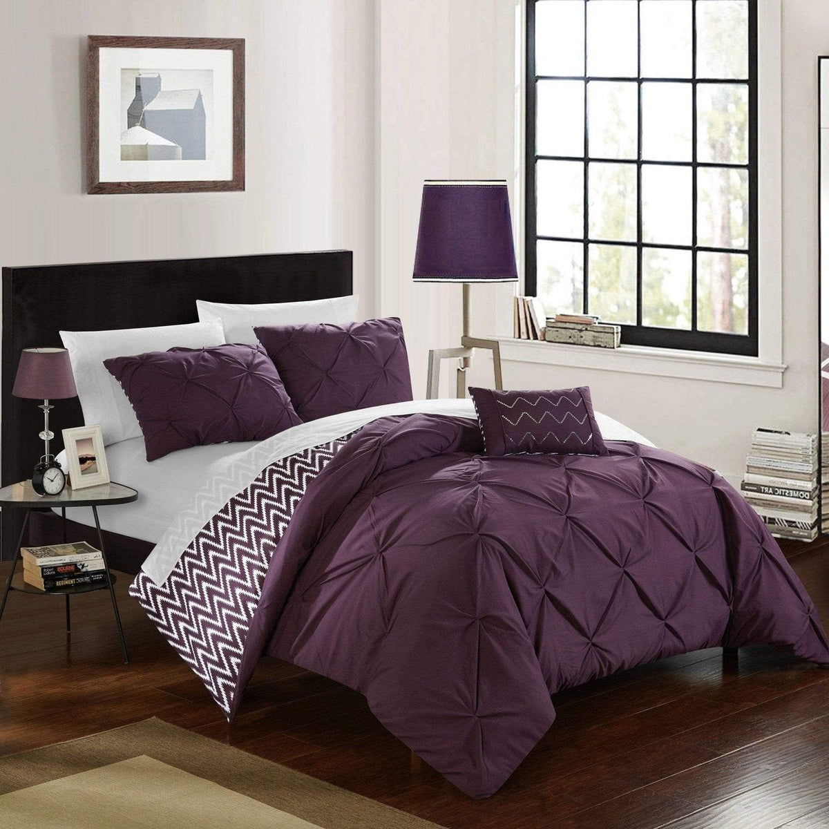 Chic Home Jacky 4 Piece Reversible Comforter Set Purple