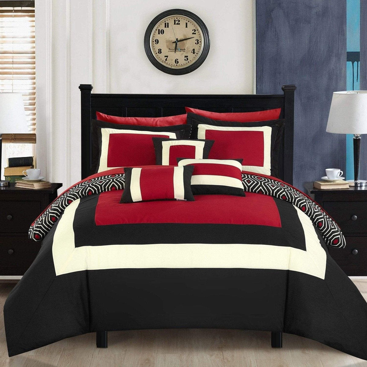 Chic Home Jake 10 Piece Reversible Comforter Set Red