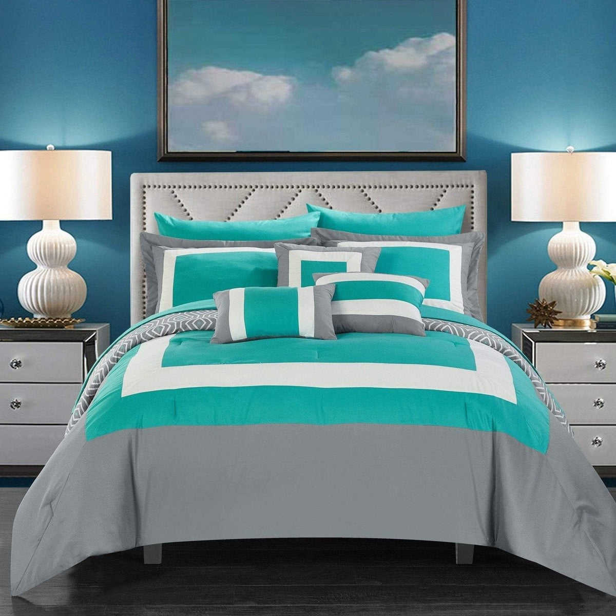 Chic Home Jake 10 Piece Reversible Comforter Set Turquoise