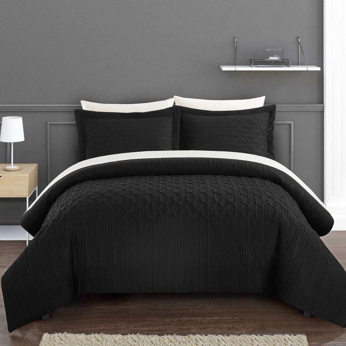 Chic Home Jazmine 3 Piece Embossed Comforter Set Black