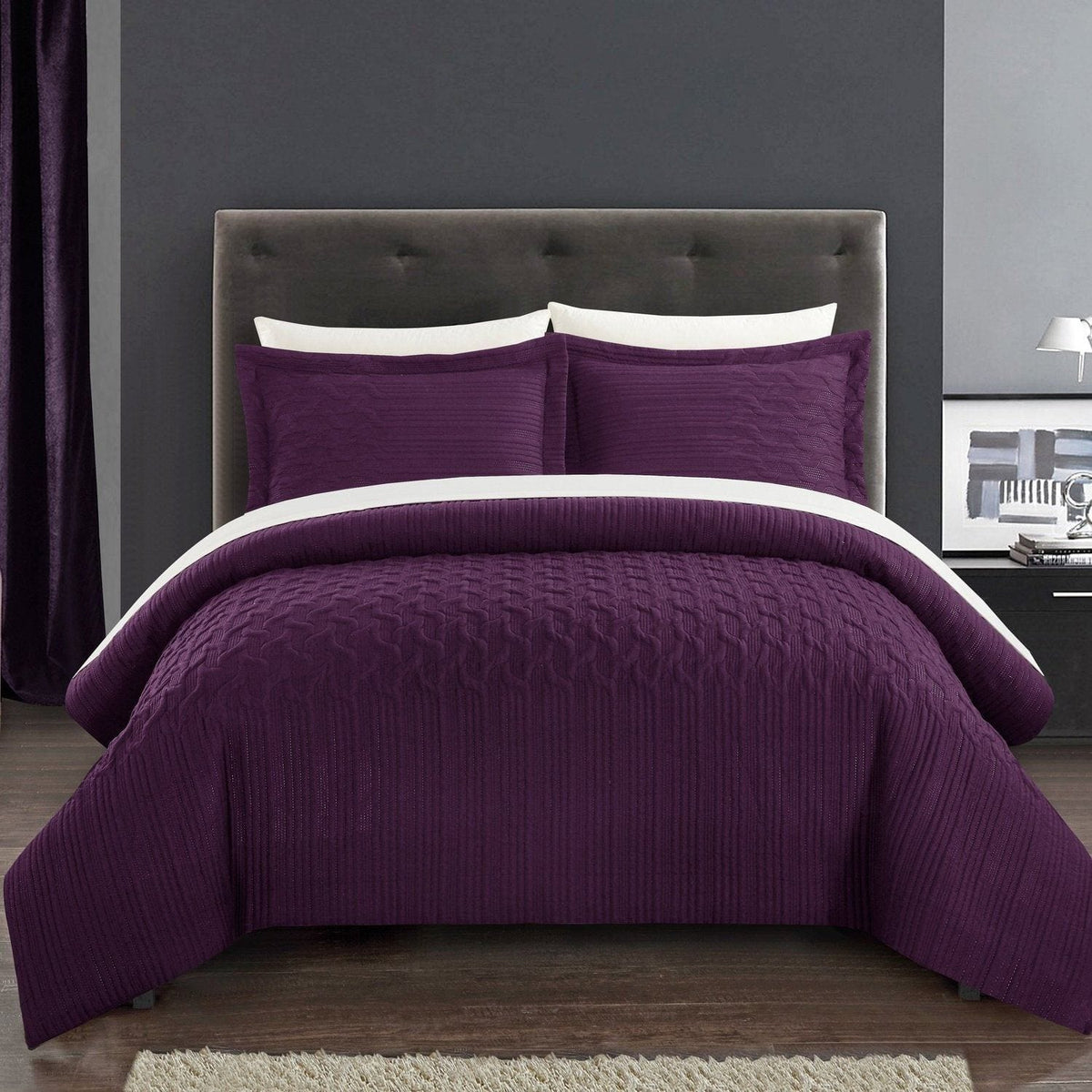 Chic Home Jazmine 3 Piece Embossed Comforter Set Plum