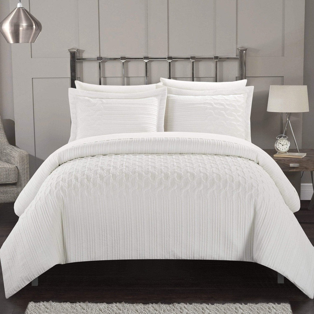Chic Home Jazmine 3 Piece Embossed Comforter Set White