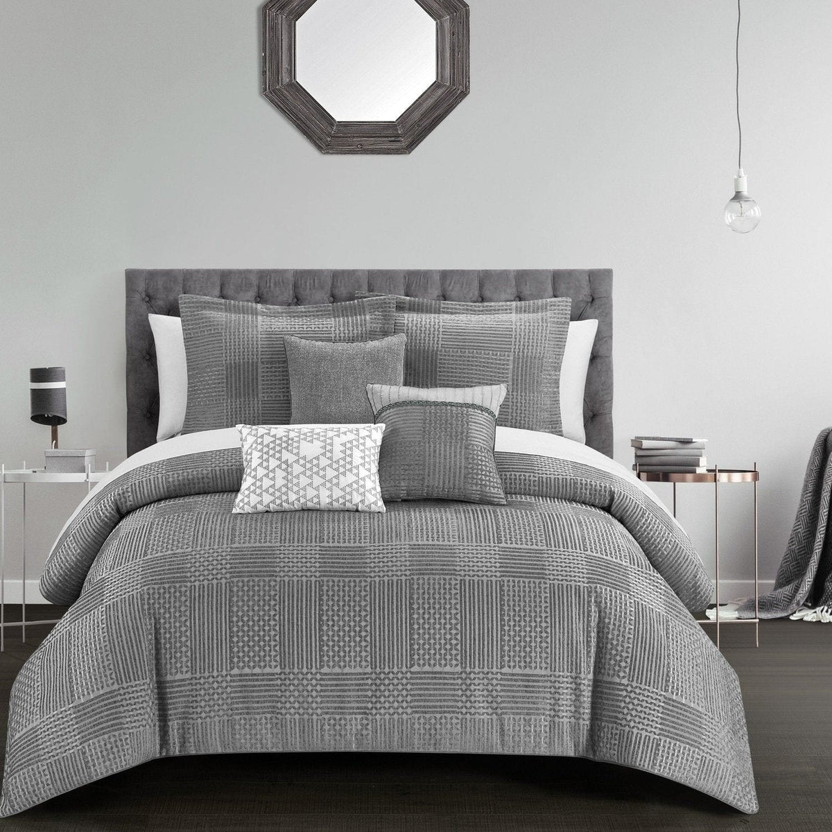 Chic Home Jodie 6 Piece Chenille Comforter Set Grey