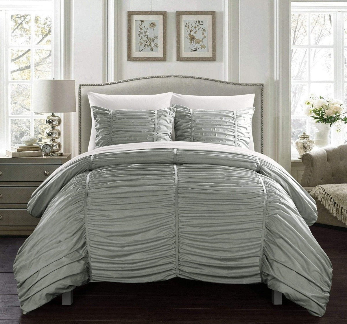 Chic Home Kaiah 3 Piece Striped Comforter Set Grey