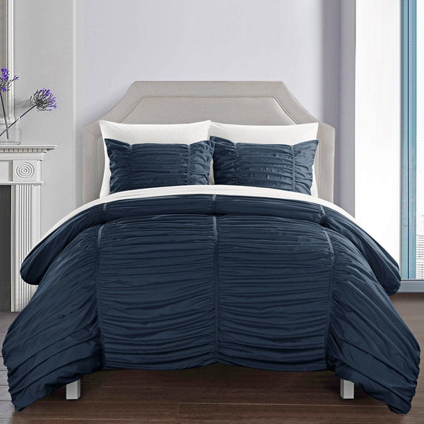 Chic Home Kaiah 7 Piece Striped Comforter Set Navy
