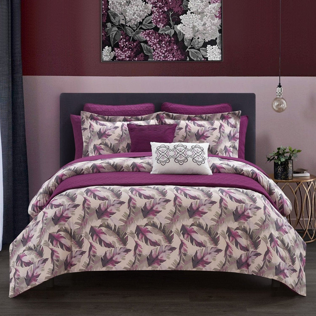 Chic Home Kala 12 Piece Floral Comforter and Quilt Set Purple