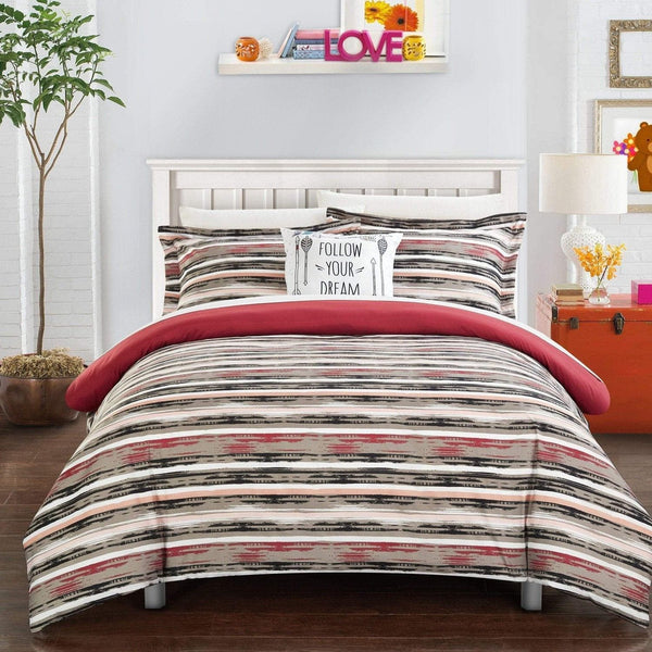 Chic Home Karan 4 Piece Striped Duvet Cover Set Brick