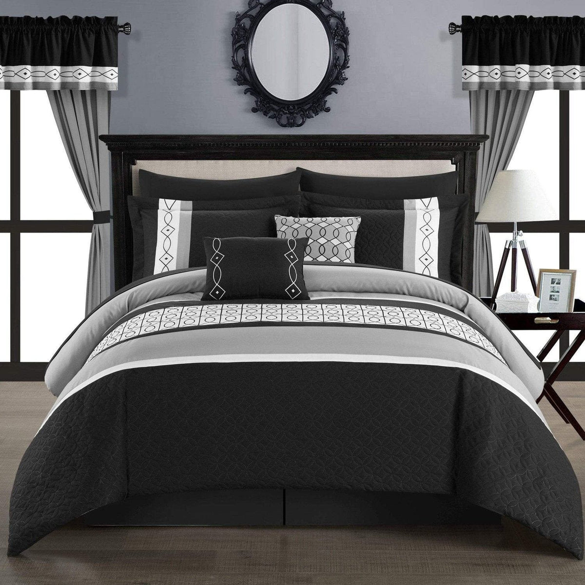 Chic Home Katrin 20 Piece Embroidered Comforter Set Black