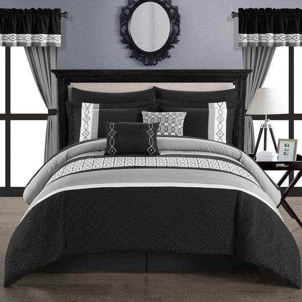 Chic Home Katrin 20 Piece Embroidered Comforter Set Black