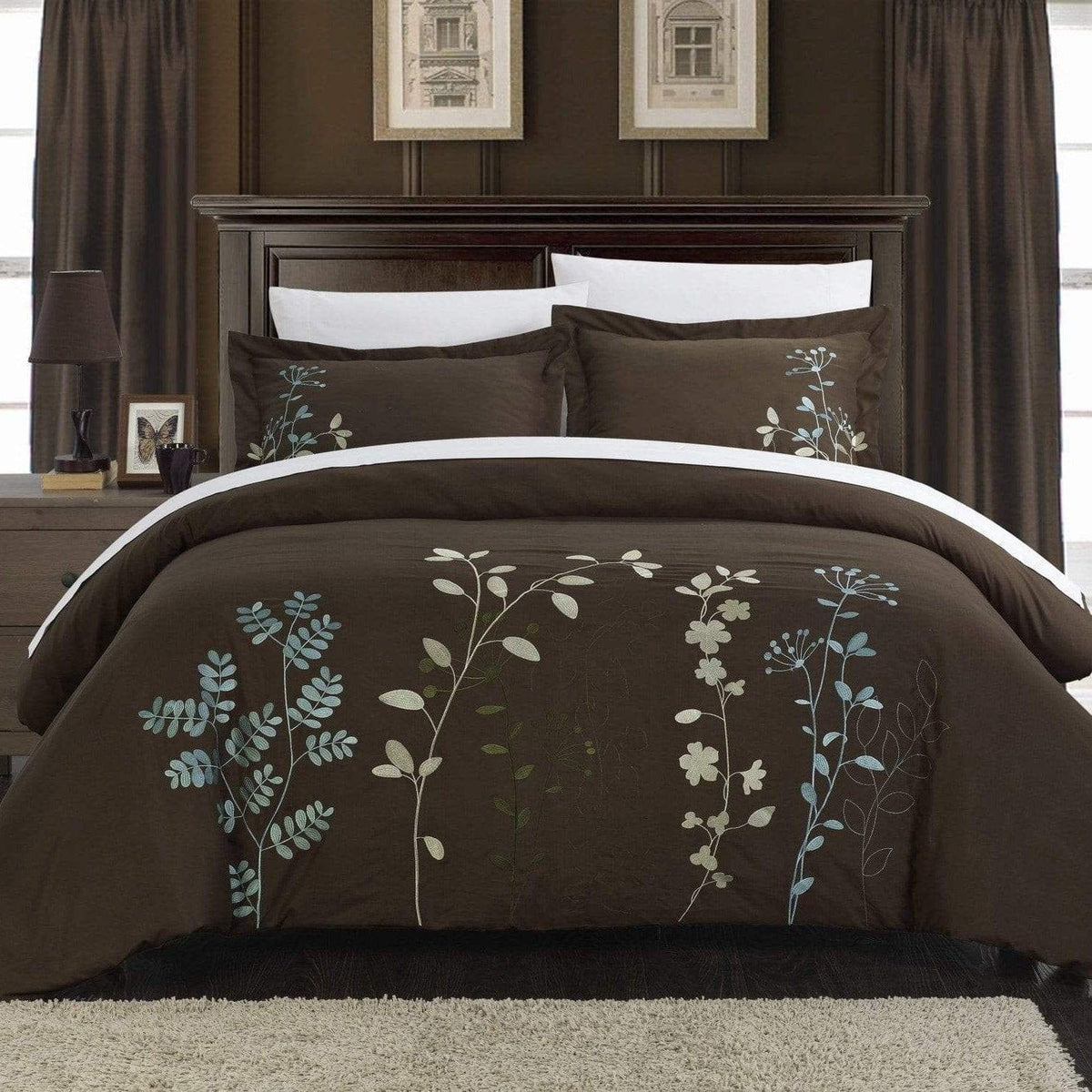 Chic Home Kaylee 3 Piece Floral Duvet Cover Set Brown