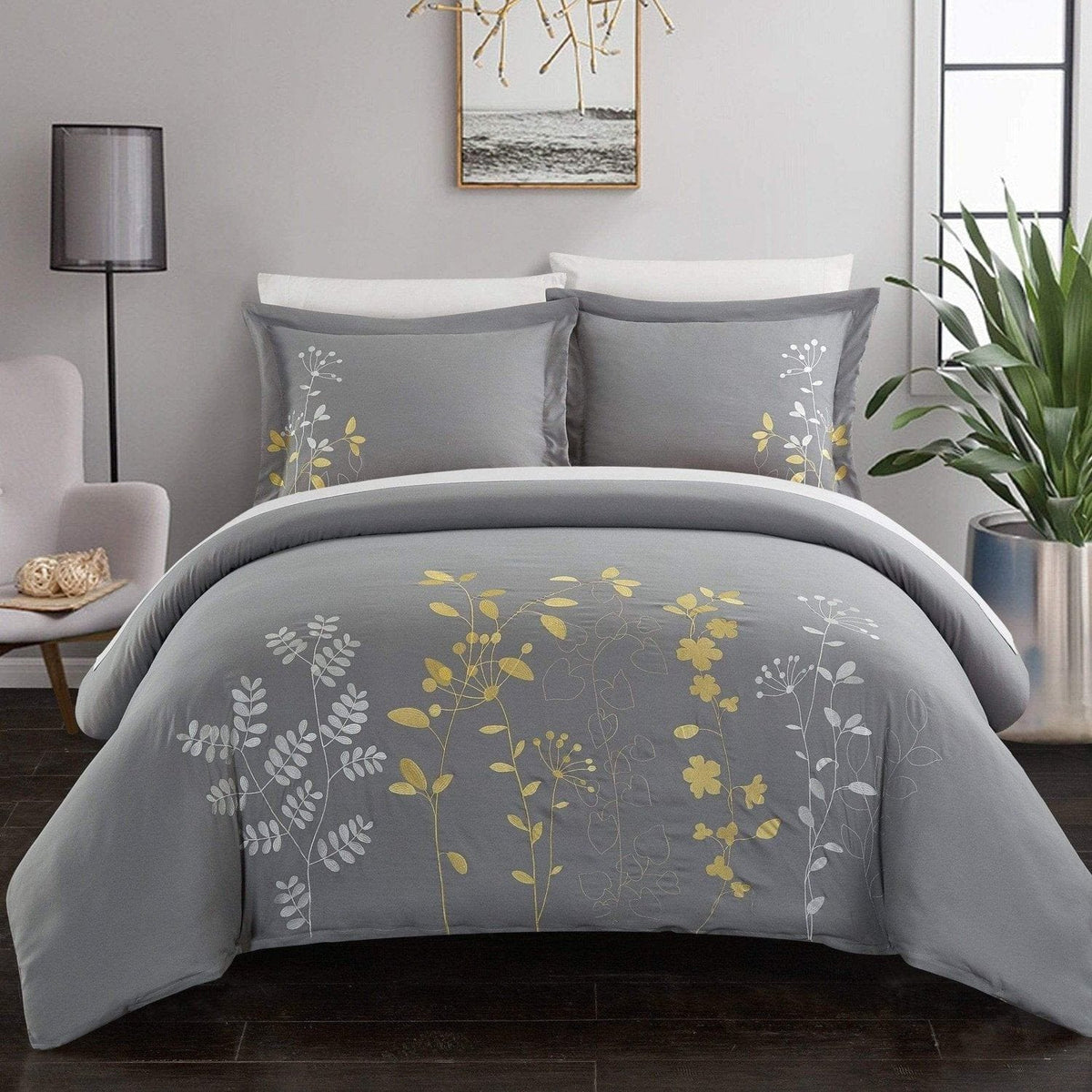 Chic Home Kaylee 3 Piece Floral Duvet Cover Set Yellow