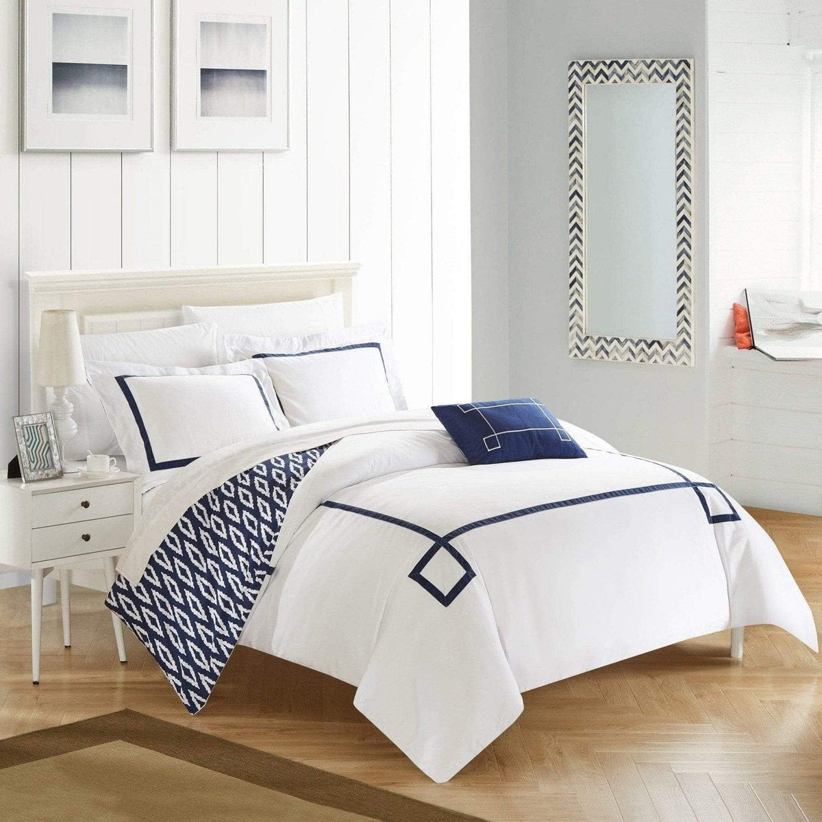 Chic Home Kendall 8 Piece Reversible Duvet Cover Set Navy