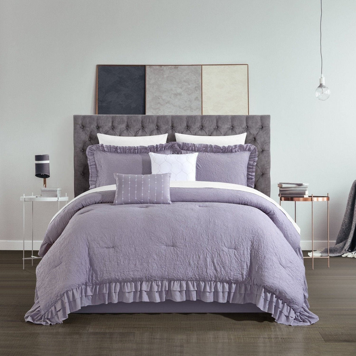 Chic Home Kensley 5 Piece Crinkle Comforter Set Lavender