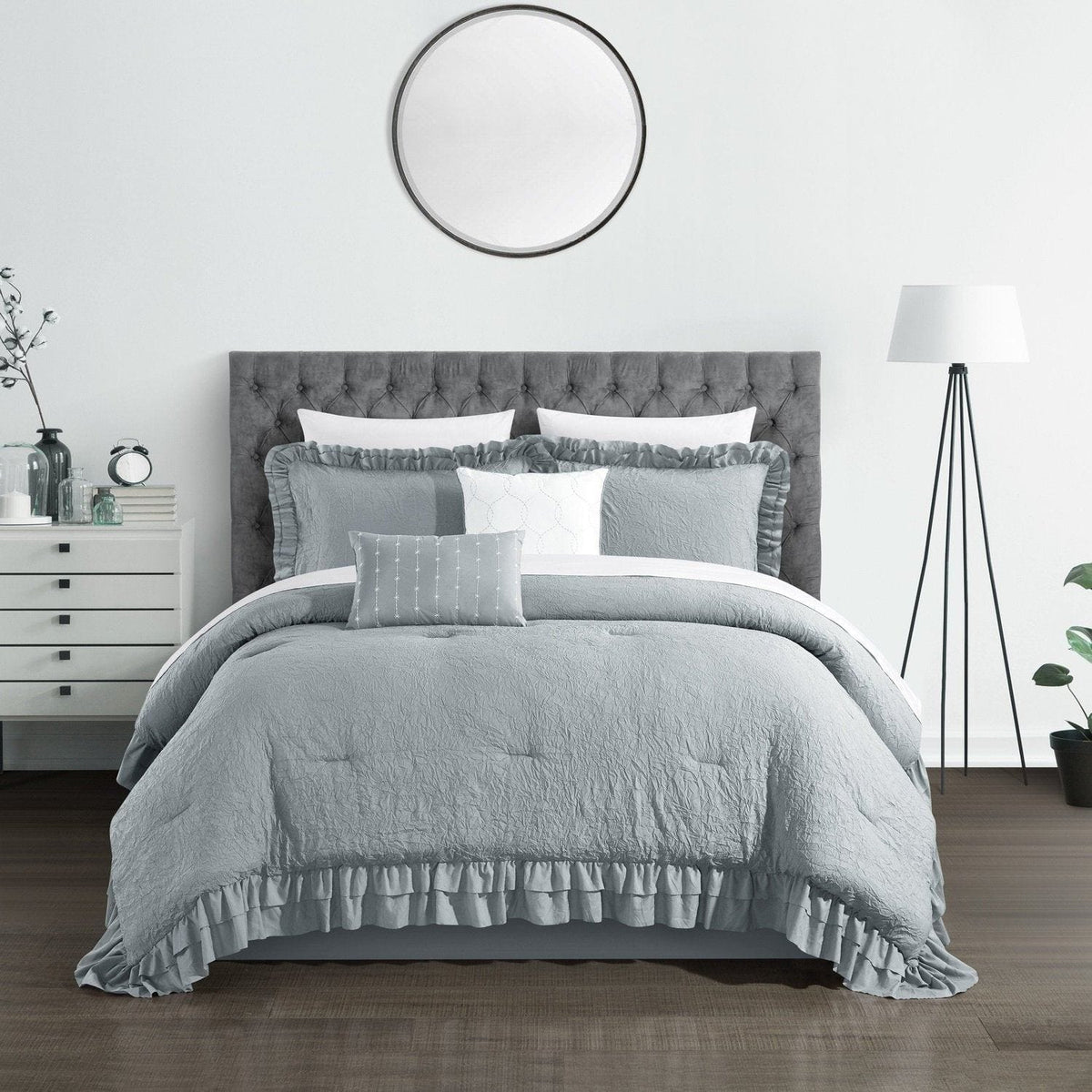 Chic Home Kensley 9 Piece Crinkle Comforter Set Grey