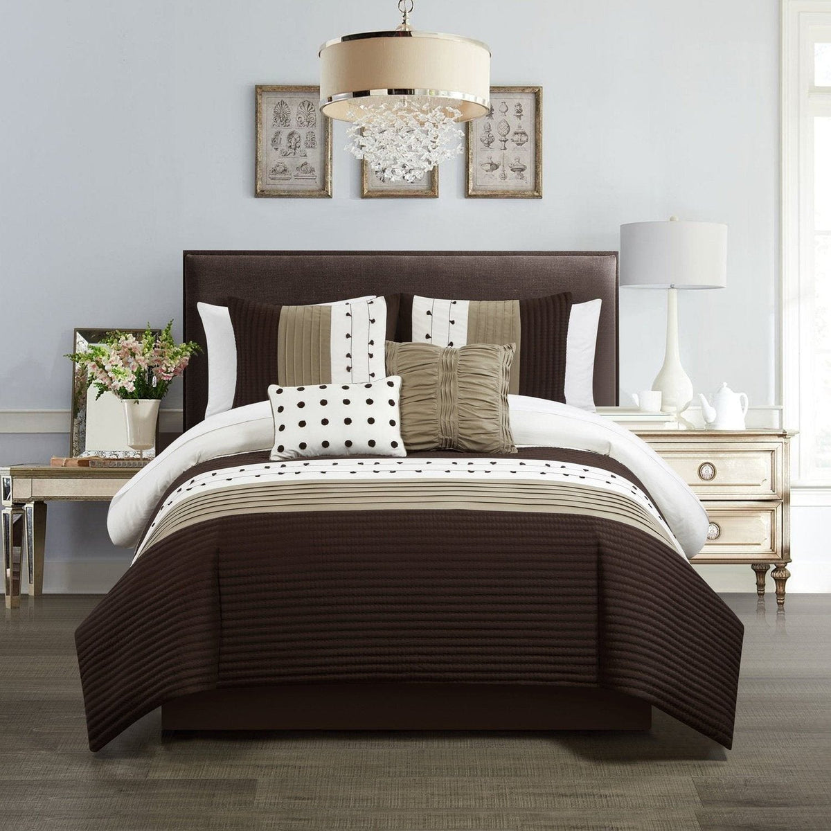 Chic Home Lainy 9 Piece Pleated Comforter Set Brown