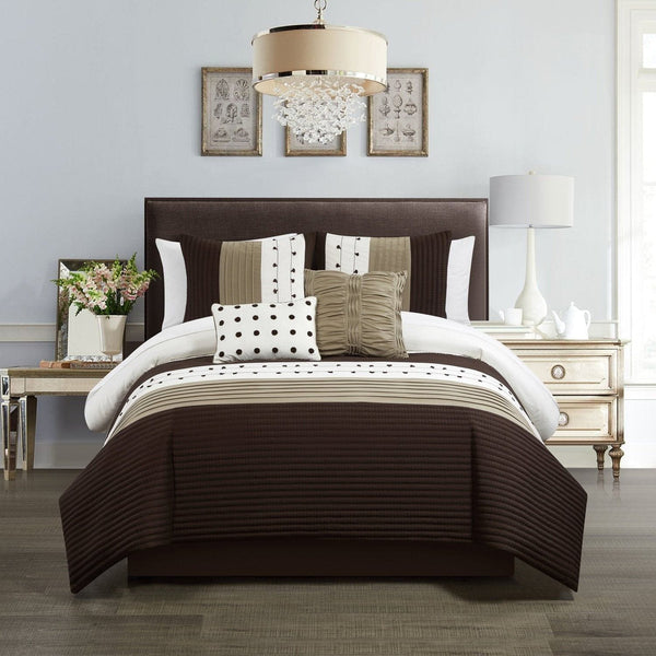 Chic Home Lainy 9 Piece Pleated Comforter Set Brown