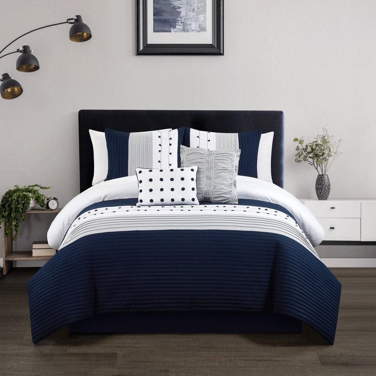 Chic Home Lainy 9 Piece Pleated Comforter Set Navy